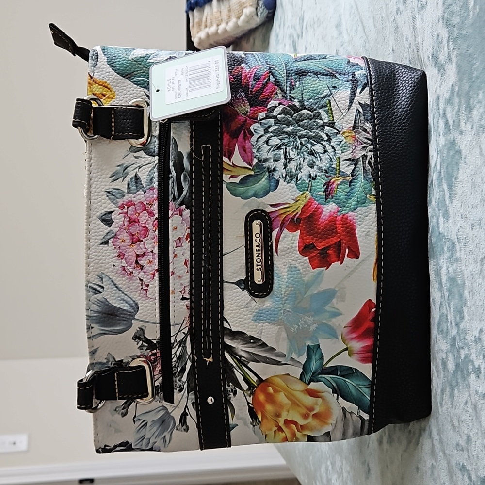 Stone & Co Leather Purse with Floral Pattern Spring Purse
